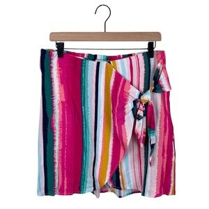 Zac & Rachel Wrap Skirt with Shorts Size 10 Watermelon Beach Teal Stripes Skort